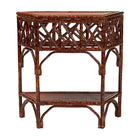 bali & pari Gaspar Marbled Tortoise Natural Rattan Console Table - Handcrafted Accent Table with Chippendale Design, Coastal Tropical Style for Entryway, Hallway, or Living Room