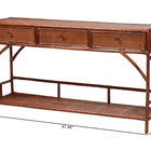 bali & pari Brier Marbled Tortoise Natural Rattan Console Table - Handcrafted Accent Table with 3-Drawers and Lower Shelf, Coastal Boho Style for Entryway, Hallway, or Living Room