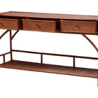 bali & pari Brier Marbled Tortoise Natural Rattan Console Table - Handcrafted Accent Table with 3-Drawers and Lower Shelf, Coastal Boho Style for Entryway, Hallway, or Living Room