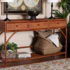 bali & pari Brier Marbled Tortoise Natural Rattan Console Table - Handcrafted Accent Table with 3-Drawers and Lower Shelf, Coastal Boho Style for Entryway, Hallway, or Living Room
