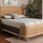 bali & pari Fiore Natural Rattan Bed Frame - Handwoven Wicker Headboard and Footboard with Curved Corners, Boho Coastal Natural Bedroom Furniture, Queen