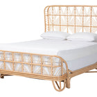 bali & pari Hadley Natural Rattan Bed Frame with Openwork Geometry Headboard and Footboard, Tropical Coastal Boho Bedroom Furniture, Queen