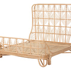 bali & pari Hadley Natural Rattan Bed Frame with Openwork Geometry Headboard and Footboard, Tropical Coastal Boho Bedroom Furniture, Queen