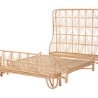 bali & pari Hadley Natural Rattan Bed Frame with Openwork Geometry Headboard and Footboard, Tropical Coastal Boho Bedroom Furniture, Queen