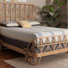 bali & pari Hadley Natural Rattan Bed Frame with Openwork Geometry Headboard and Footboard, Tropical Coastal Boho Bedroom Furniture, Queen
