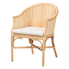 bali & pari Hollis Natural Rattan Barrel Chair with Cushion - Handcrafted Accent Armchair with Laminated Rattan Pole Back, Coastal Boho Seating for Living Room or Bedroom