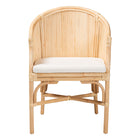 bali & pari Hollis Natural Rattan Barrel Chair with Cushion - Handcrafted Accent Armchair with Laminated Rattan Pole Back, Coastal Boho Seating for Living Room or Bedroom
