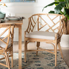 bali & pari Padma Natural Rattan Dining Chair - Handwoven Barrel Accent Chair with Bamboo-Style Frame and Lattice Detail for Boho, Coastal, or Tropical Dining or Lounge Area