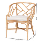 bali & pari Padma Natural Rattan Dining Chair - Handwoven Barrel Accent Chair with Bamboo-Style Frame and Lattice Detail for Boho, Coastal, or Tropical Dining or Lounge Area