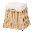 bali & pari Rotem Natural Rattan Ottoman with Cushion - Handwoven Wicker Pleated Skirt Accent Coffee Table or Extra Seating for Living Room or Sunroom, Small