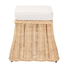 bali & pari Rotem Natural Rattan Ottoman with Cushion - Handwoven Wicker Pleated Skirt Accent Coffee Table or Extra Seating for Living Room or Sunroom, Small