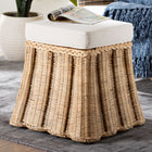 bali & pari Rotem Natural Rattan Ottoman with Cushion - Handwoven Wicker Pleated Skirt Accent Coffee Table or Extra Seating for Living Room or Sunroom, Small