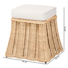 bali & pari Rotem Natural Rattan Ottoman with Cushion - Handwoven Wicker Pleated Skirt Accent Coffee Table or Extra Seating for Living Room or Sunroom, Small