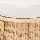 bali & pari Ying Round Natural Rattan Ottoman with Cushion - Handwoven Wicker Pleated Skirt Accent Coffee Table or Extra Seating for Living Room or Sunroom, Small