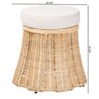 bali & pari Ying Round Natural Rattan Ottoman with Cushion - Handwoven Wicker Pleated Skirt Accent Coffee Table or Extra Seating for Living Room or Sunroom, Small