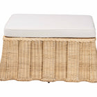 bali & pari Rotem Natural Rattan Ottoman with Cushion - Handwoven Wicker Pleated Skirt Accent Coffee Table or Extra Seating for Living Room or Sunroom, Large