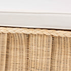 bali & pari Rotem Natural Rattan Ottoman with Cushion - Handwoven Wicker Pleated Skirt Accent Coffee Table or Extra Seating for Living Room or Sunroom, Large