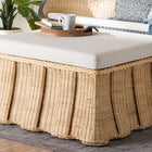 bali & pari Rotem Natural Rattan Ottoman with Cushion - Handwoven Wicker Pleated Skirt Accent Coffee Table or Extra Seating for Living Room or Sunroom, Large