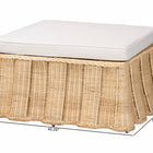 bali & pari Rotem Natural Rattan Ottoman with Cushion - Handwoven Wicker Pleated Skirt Accent Coffee Table or Extra Seating for Living Room or Sunroom, Large