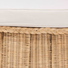 bali & pari Ying Round Natural Rattan Ottoman with Cushion - Handwoven Wicker Pleated Skirt Accent Coffee Table or Extra Seating for Living Room or Sunroom, Large