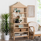 bali & pari Adonis Natural Rattan Display Shelf - Freestanding 6-Tier bookcase with Pagoda Top, Coastal Boho Storage Organizer