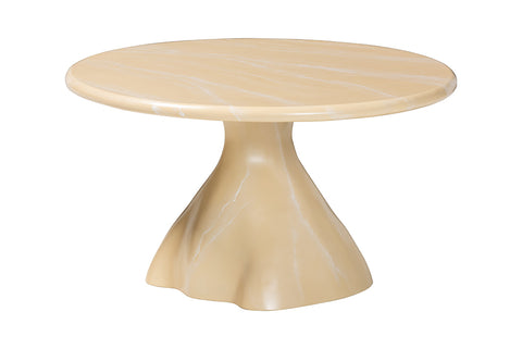 bali & pari Aponi Marbled Resin Coffee Table - Sculptural Center Table with Round Top and Pedestal Base, Modern Contemporary Statement Furniture, Cream