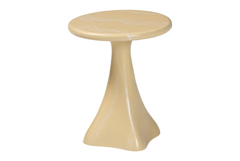 bali & pari Aponi Marbled Resin End Table - Sculptural Side Table with Round Top and Pedestal Base, Modern Contemporary Statement Furniture, Cream