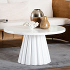 bali & pari Parvana Round Coffee Table with Fluted Pedestal Base - Contemporary White Resin Accent Table for Living Room