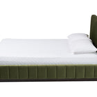 Baxton Studio Granger Velvet Upholstered Platform Bed with Channel Tufted Headboard, Modern Low Profile Bed Frame, Moss Green, Queen