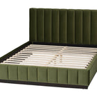 Baxton Studio Granger Velvet Upholstered Platform Bed with Channel Tufted Headboard, Modern Low Profile Bed Frame, Moss Green, Queen