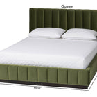 Baxton Studio Granger Velvet Upholstered Platform Bed with Channel Tufted Headboard, Modern Low Profile Bed Frame, Moss Green, Queen