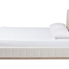 Baxton Studio Granger Velvet Upholstered Platform Bed with Channel Tufted Headboard, Modern Low Profile Bed Frame, Alabaster White, Queen
