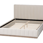 Baxton Studio Granger Velvet Upholstered Platform Bed with Channel Tufted Headboard, Modern Low Profile Bed Frame, Alabaster White, Queen
