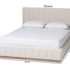 Baxton Studio Granger Velvet Upholstered Platform Bed with Channel Tufted Headboard, Modern Low Profile Bed Frame, Alabaster White, Queen