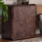 bali & pari Valora Real Burl Wood Storage Cabinet in Dark Walnut Brown - Modern Accent Cupboard with Double Doors and Brass Handles, Elegant Sideboard for Living Room, Entryway or Dining Area