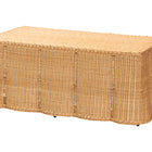 bali & pari Palm Scalloped Rattan Coffee Table - Handwoven Wicker Rectangle Accent Table for Living Room, Patio or Sunroom, Coastal Boho Style, Light Honey