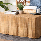 bali & pari Palm Scalloped Rattan Coffee Table - Handwoven Wicker Rectangle Accent Table for Living Room, Patio or Sunroom, Coastal Boho Style, Light Honey