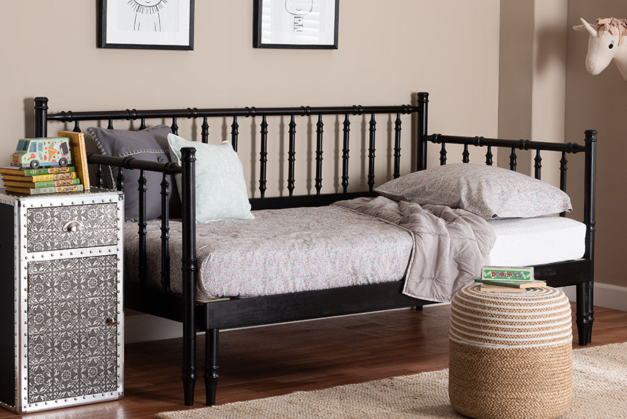 Baxton Studio Marisela Twin-To-King Expandable Daybed - Wood Spindle Bed Frame with Bamboo-Inspired Posts, Modern Transitional Bedroom Furniture
