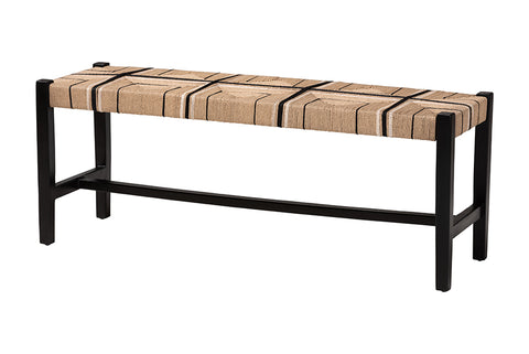 bali & pari Prita Woven Paper Loom Bench with Mahogany Wood Frame - Handcrafted Accent Seating for Dining Room or Entryway, Black