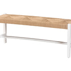bali & pari Prita Woven Paper Loom Bench with Mahogany Wood Frame - Handcrafted Accent Seating for Dining Room or Entryway, White