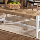 bali & pari Prita Woven Paper Loom Bench with Mahogany Wood Frame - Handcrafted Accent Seating for Dining Room or Entryway, White