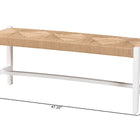 bali & pari Prita Woven Paper Loom Bench with Mahogany Wood Frame - Handcrafted Accent Seating for Dining Room or Entryway, White