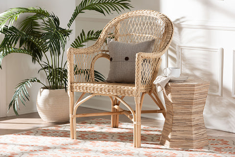 bali & pari Zaira Modern Bohemian Natural Rattan Arm Chair