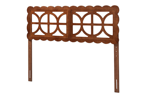 Baxton Studio Nansen Wood Headboard with Scalloped Frame - Geometric Cutout Decorative Panel for Bed Frame, Modern Coastal Bedroom Accent with Adjustable Height, Full, Walnut