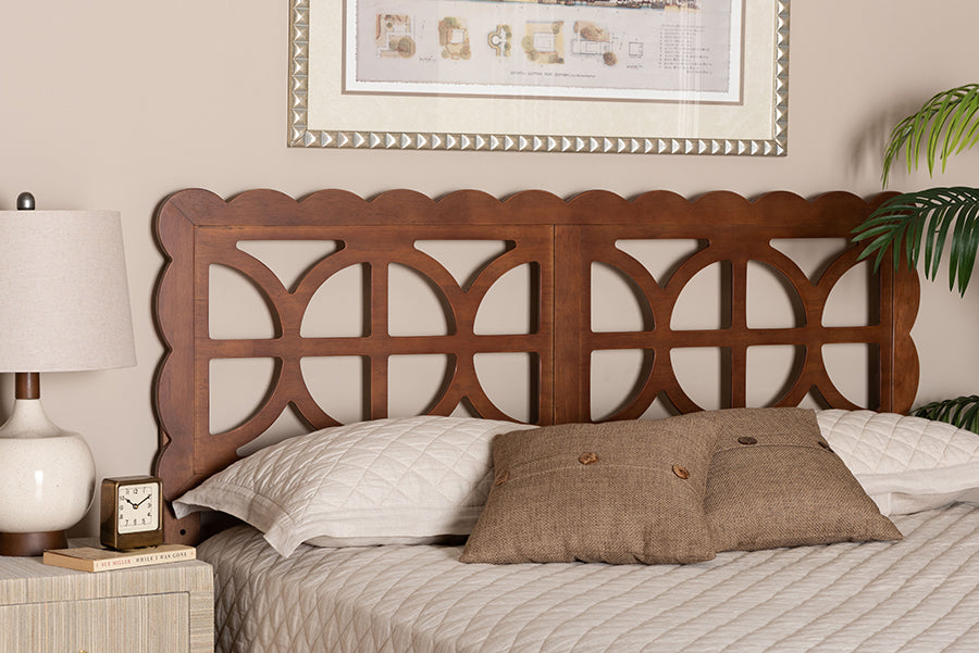 Baxton Studio Nansen Wood Headboard with Scalloped Frame - Geometric Cutout Decorative Panel for Bed Frame, Modern Coastal Bedroom Accent with Adjustable Height, Queen, Walnut
