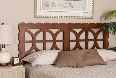 Baxton Studio Nansen Wood Headboard with Scalloped Frame - Geometric Cutout Decorative Panel for Bed Frame, Modern Coastal Bedroom Accent with Adjustable Height, Full, Walnut
