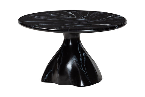 bali & pari Aponi Marbled Resin Coffee Table - Sculptural Center Table with Round Top and Pedestal Base,  Modern Contemporary Statement Furniture, Black