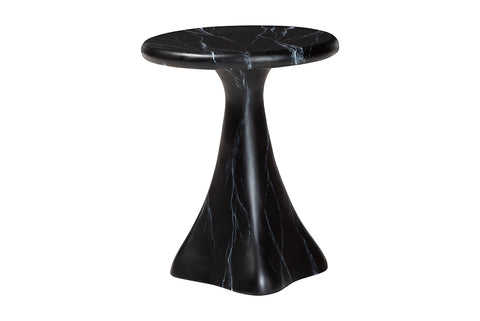 bali & pari Aponi Marbled Resin End Table - Sculptural Side Table with Round Top and Pedestal Base,  Modern Contemporary Statement Furniture, Black