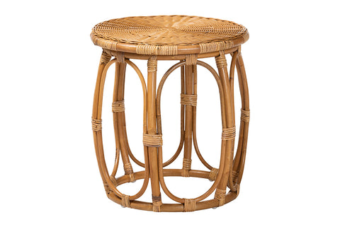 bali & pari Jayana Natural Rattan Round End Table - Handwoven Wicker Accent Table with Open Frame Base, Lightweight Coastal Boho Side Table for Living Room or Patio
