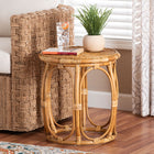 bali & pari Jayana Natural Rattan Round End Table - Handwoven Wicker Accent Table with Open Frame Base, Lightweight Coastal Boho Side Table for Living Room or Patio